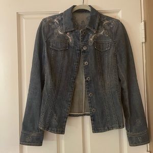 Elie Tahari Jean jacket with silver thread embroidery